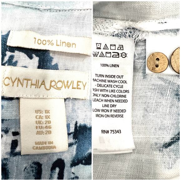 100% Linen Women's 1X Amalfi Coast AOP Coastal Beachy Vacation Top Resort Wear - Picture 4 of 6